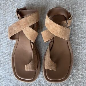 GIA BORGHINI Gia RHW Rosie 4 Sandals in Tan Suede Size 37.5 (7 1/2)